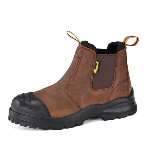 Image of Mens Work Boots Steel Toe Chelsea Safety Boots Cow Leather Waterproof Lightweight Working Shoes
