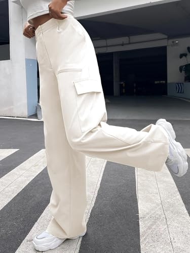 Image of GRECIILOOKS Cargo Pants For Woman | Trousers For Womans |High Waist Trouser for Women - Flared Parachute Pants with Side Pockets |Womens Cargo Pant | Elegant for College & Events (Available in Plus Size)