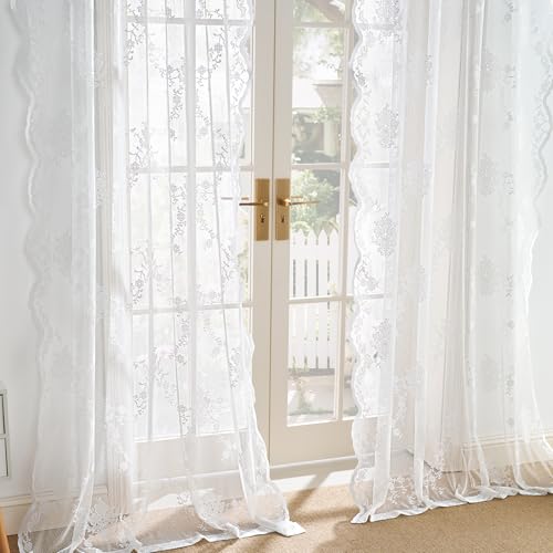 NICETOWN Lace Sheer Curtains 84 Inches Long for Bedroom, Shabby