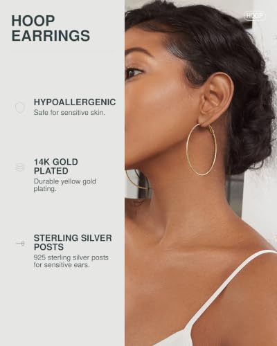 Image of PAVOI Gold Hoop Earrings for Women, 14K Gold Plated Paddle-Back Hoops | Large Hoop Earrings, Lightweight Hoops, Gold Hoops, 925 Sterling Silver Posts