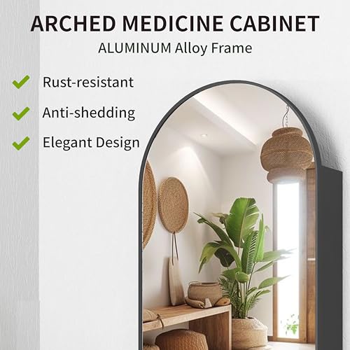 Generic MIRRORED MEDICINE CABINET Arched Medicine Cabinets With Mirror Black, Metal Framed Medicine Cabinet Wall Mounted thumb #3