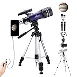 Telescope for Kids Adults Astronomy Beginners, 150X HD Refractor Telescope for Astronomy, 70mm Starter Scope with Tripod, Phone Adapter, Wire Shutter, Moon Filter