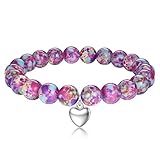 Kakonia Pulsera Mujer 8MM Pulsera Piedras Naturales Mujer Pulseras de cristal de corazón Ajustables Pulseras de piedra natural Boho Regalo de joyería - Color mixto