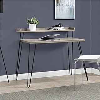 Ameriwood Home Haven Retro Computer Desk with Riser, Distressed Gray Oak (9881096COM)