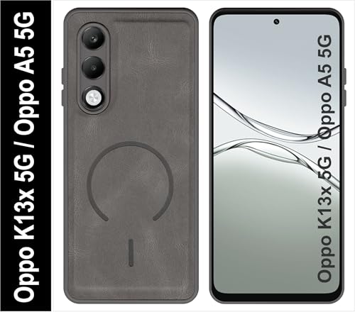 Image of SBMS Back Cover for Oppo K13x 5G / A5 5G | Ultra Slim Soft Rubberised Hard Case | Oil Feel Soft Leather Back | Mag-Safe Design (Mag-Safe Not Support) | Camera Protection Case for Oppo K13x (Gray)