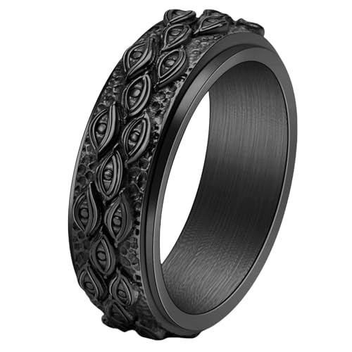 Bague rotative mauvais œil en acier inoxydable style vintage et gothique punk pour homme
