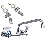Sepaitek NSF Certified Lead-Free Commercial Sink Faucet 8 inch Center Spread, Wall Mount Kitchen Sink Faucet 2 Hole with 8' Swivel Spout, Brass Faucet with Ceramic Valve, Installation Kit Included