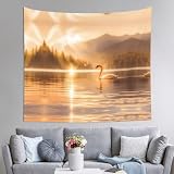 LPLSNWS Bedruckter Wandteppich für den Innenbereich, Motiv: Schwan im See, 152,4 x 129,5 cm, dekorativer Wandbehang, kann als Stranddecke oder Picknickdecke verwendet werden.