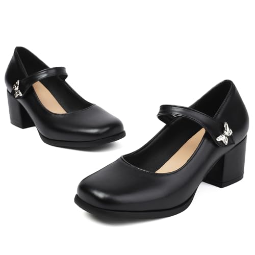 Asterisco Women Block Heel Pumps with Platform Mary Jane High Heels Shoes-240122, Size 2-112