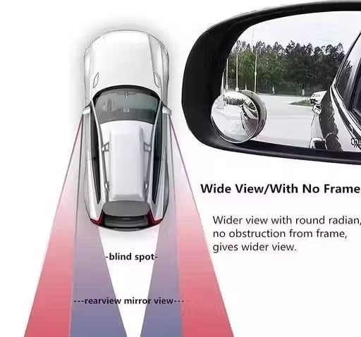 Image of HD Glass Blind Spot Mirror Round 360 Side view Blindspot with Frame, Self-Adhesive for unniversal car Fit with Adjustable Angle, Easy Installation (SILVER)