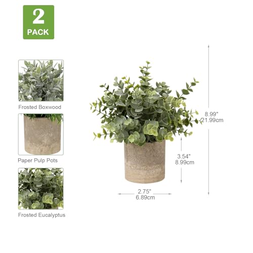 image for Briful Artificial Potted Plants Set of 2 Small Faux Plant Eucalyptus M