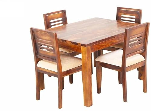 Image of RECTART Solid Wood Dining Table Set with Chairs for Living Room Home | Wooden Dining Room Sets Furniture for Hotels and Restaurants | (Natural Finish, 4 Seater-A)