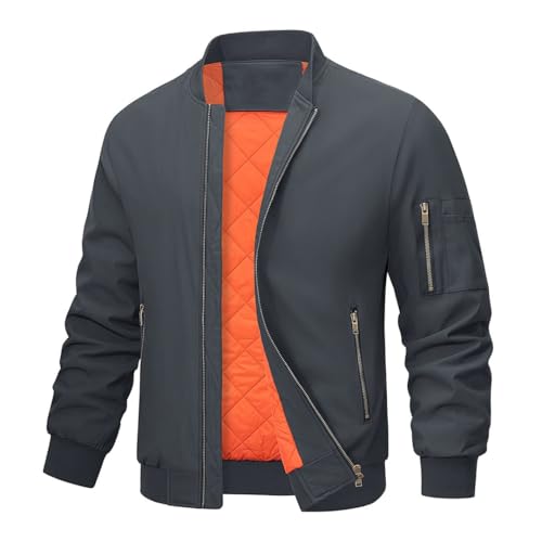Blouson bomber homme chaud veste épaisse coupe-vent grise
