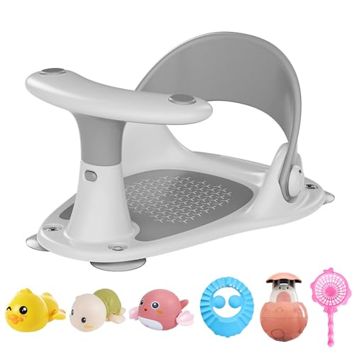 Image of Alwytlon Baby Bath Seat, Infant Bath Seat Baby Bathtub Seat for Sit-Up Bathing, Provides Backrest Support and Suction Cups for Stability, Easy to Set-Up, Remove, Include Temperature Display (Grey)
