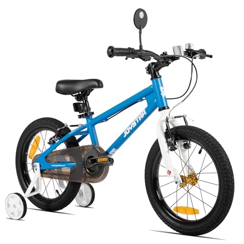JOYSTAR Lomand 18-Zoll-Kinderfahrrad mit Stützrädern 18-Zoll-Jungenfahrrad mit Zwei V-Bremsen für Kinder von 6 bis 8 Jahren blau