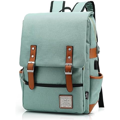 Junlion Unisex Business Laptop Backpack College Student School Bag Travel Rucksack Daypack with USB Charging Port Green Cover