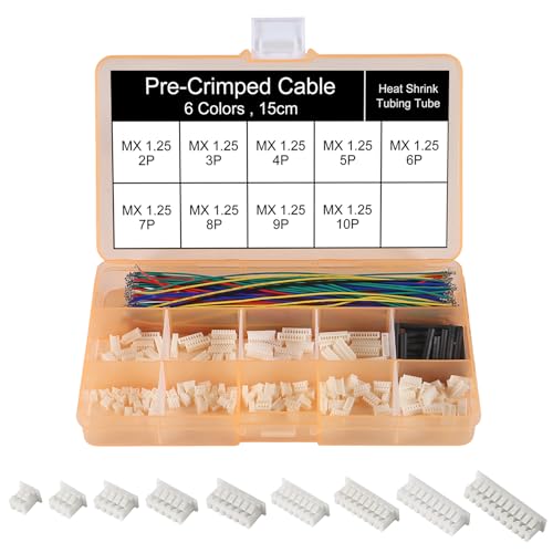 Kit de conectores de 1,25 mm con cable preengarzado de 15 cm, 2/3/4/5/6/7/8/9/10/12 pines compatible con conector JST GH Molex PicoBlade de paso de 1,25 mm