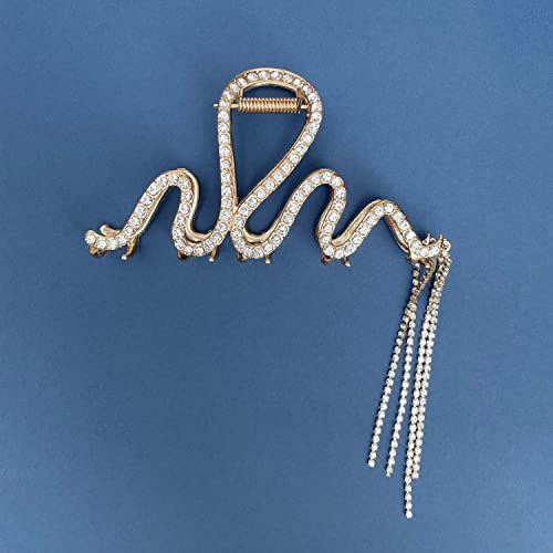 Clataly Snake-shaped Tassel Grab Clip Big Hair Clips Shark Clip Cute Animal Shape Hairpin Hair Accessories for Women and Girls (Gold) - Image 4