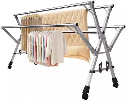Clothes Drying Rack for Laundry, Efficient Laundry Rack with Wheels, Free of Installation Adjustable Stainless Steel Garment Rack, Heavy Duty Stainless Steel Clothes Rac