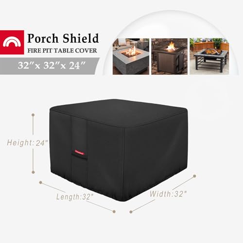 Image of Porch Shield Fire Pit Cover - Waterproof 600D Heavy Duty Fade Resistant Square Patio Fire Pit Table Cover Black - 32 x 32 x 24 inch