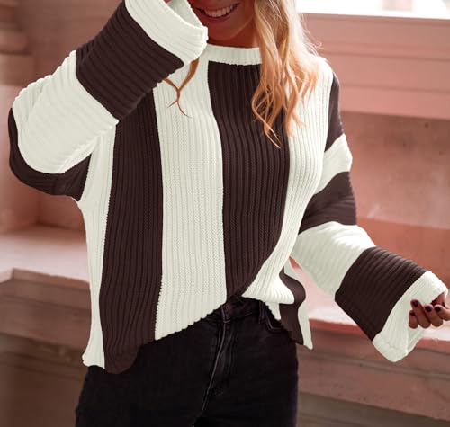 Saodimallsu Womens Striped Color Block Sweaters Fall Crew Neck Long Sleeve Ribbed Knit Casual Loose Pullover Sweater4