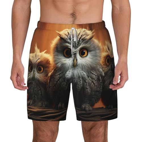 Men's Swim Trunks Quick Dry Board Shorts Cute Owl Baby Beach Shorts with Pocket Bathing Suits for Men