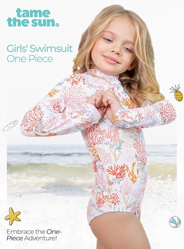 Tame the Sun Long Sleeve Girls Swimsuit - Rash Guard One Piece Bathing Suit - UPF 50+ Zipper Girls Swimwear2