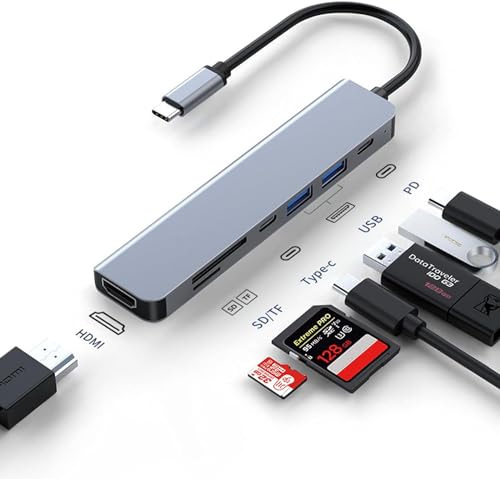 Image of USB HUB USB C Hub USB C Multi-Port Adapter 7 in 1 Docking Station Aluminum Alloy USB C to HDMI Hub Dongle SD /TF Card Reader for iOS & Type C Devices (USB Type C to 7 in 1 with HDMI HUB)
