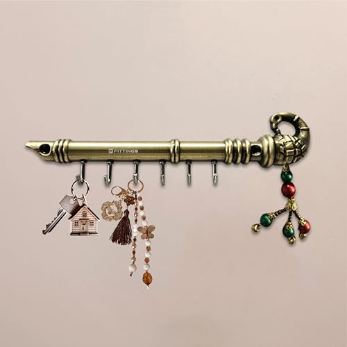 Image of Brass Antique Flute Shape Key Holder for Wall /Decorative Zinc Key Stand with Latkan /Krishna Bansuri Design Key Hanger for Home Decor & Gifting (Brass Antique)-| 3 Years Warranty |