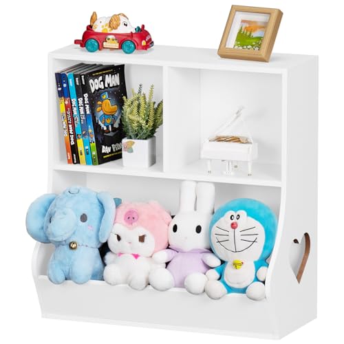 Image of Lerliuo Baby Toddler Bookshelf and Storage Organizer, Kids Cabinet and Bookcase, Wooden 3 Cubby Children Book Shelf for Playroom, Bedroom, Nursery, School 23.62'' H (White)