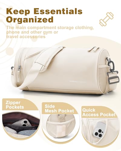Image of Small Gym Bag for Women, Waterproof Mini Duffle Bag Womens Spotrs Workout Bags Small Travel Duffel Bag with Wet Pocket Carry on Weekender Bags for Dance Swimming,Gym,Yoga,Fitness White