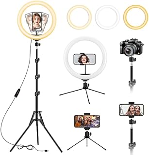 13" Selfie Ring Light with Tripod Stand & Phone Holder, 74"/187cm Tall Large LED Ringlight Dimmable 3-Color Floor & Desk Circle Lights for Makeup TikTok YouTube Video Vlog Live Streaming Zoom Meeting