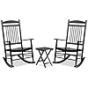 MUPATER Outdoor Rocking Chair Set 3-Piece Patio Wooden Rocker Bistro Set with Foldable Table and Curved Seat, Black MUPATER Outdoor Rocking Chair Set 3-Piece Patio Wooden Rocker Bistro Set with Foldable Table and Curved Seat, Black