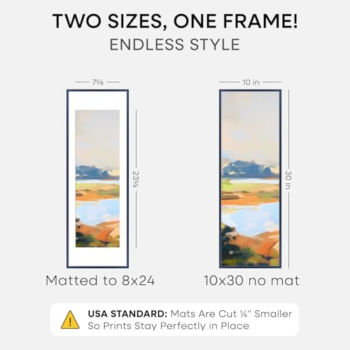 Image of Homeforia 10x30 Navy Blue Picture Frame, High End Metal 10by30 Poster Frames with Mat 8x24 Photo, 10 x 30 Blue Frames Matted to 8 x 24 Print, 30x10 Panoramic Frames, Tempered Glass, Wall Kit, Set of 1