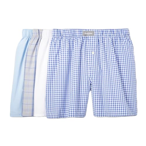 Goodfellow & Co Men's Woven Boxer Shorts 4pk (US, Alpha, X-Large, Regular, Regular, Blue/Plaid/White)