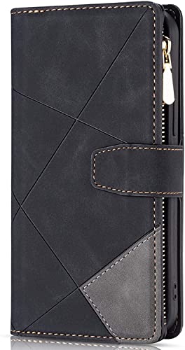 Coque iPhone 13 Mini étui à rabat rétro en cuir noir avec support