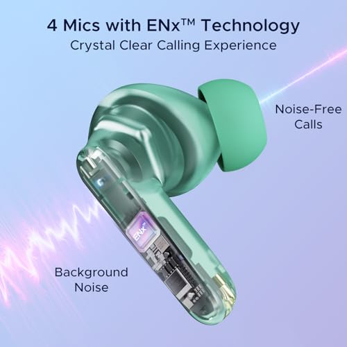 Image of Boat Airdopes 191 ANC, 32dB ANC, Ambient Mode, 60HRS Battery, 4Mics ENx, in-Ear Detection, IWP Tech, Fast Charge, v5.3 Bluetooth Earbuds, TWS Ear Buds Wireless Earphones with mic (Pellucid Green)