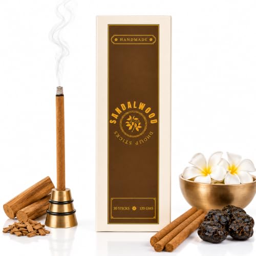 Image of Premium Sandalwood Chandan Dhoop Sticks | Refill Pack of 40 Bamboo-Free Compressed Incense for Home & Meditation | Pooja & Rituals (Sandalwood) Stand not Included