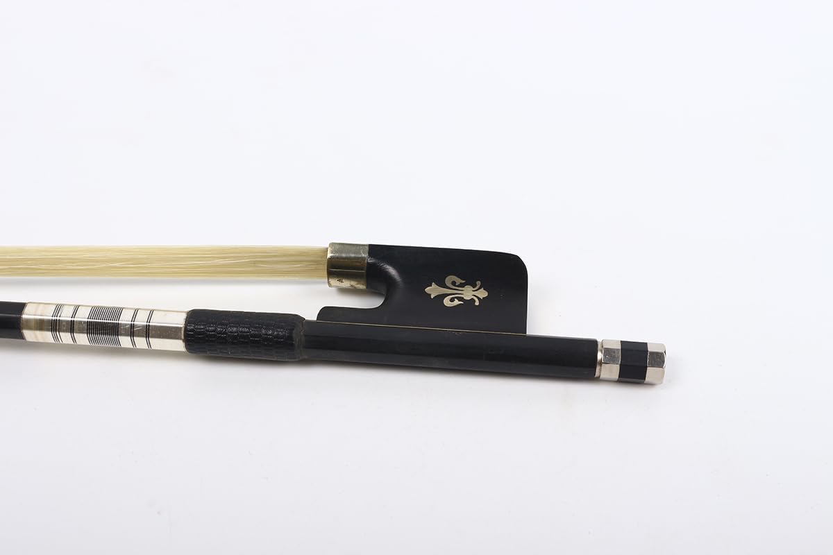 Carbon Fiber Cello bow 4/4 Ebony Frog Natural bow hair Well Balanced Lightweight Strong (Fleur de lis Inlay)
