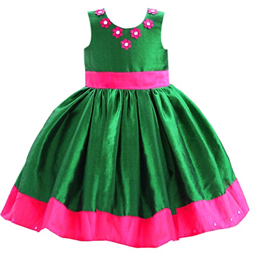 Image of Stanwells Kids Baby Girls Frocks Knee Length Birthday Net Flared Ruffle Pattern Cap Sleeve Traditional Embroidery Western Frock Princess Birthday Dress for Girls