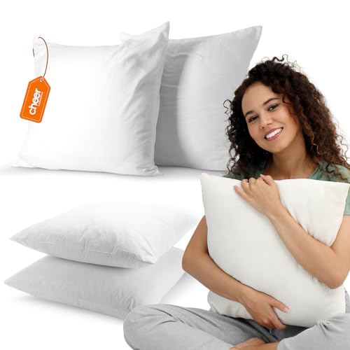 Cheer Collection Throw Pillows - Decorative Square Pillows for Bed and Couch - Snuggy 16x16 Pillow Inserts with Cover - Throw Pillow Inserts for Small Decorative Pillows - Pack of 2