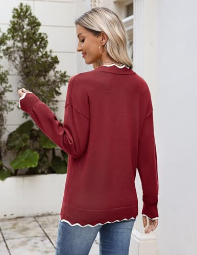 Image of Zeagoo Women's 2026 Fall V Neck Sweater Long Sleeve Lightweight Knit Tops
