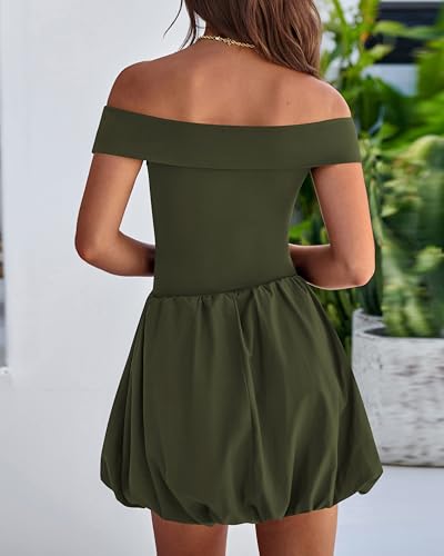 Image of PRETTYGARDEN Women Summer Sexy Off Shoulder Bubble Dress 2025 Cocktail Party Mini Dresses with Pockets