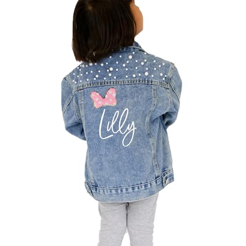 Blue Pearl Denim Jacket for Little Girls, Personalized Name Kid's Jean Jacket, Custom Jean Jacket, Personalized Blue Pearl Denim Jacket Gifts