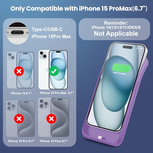 Coque batterie iPhone 15 Pro Max 8600mAh chargeur portable violet - 7