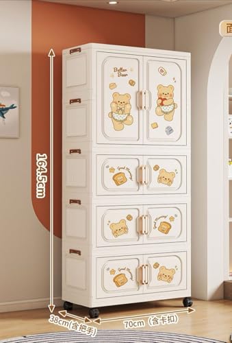 Image of Portable Collapsible Wardrobe for Kids Plastic Storage - Cloth Organizer Cupboard /Multipurpose Storage /Closet for Bedroom /Living Room /Easy to Assemble Room & Home (Butter Bear-4)