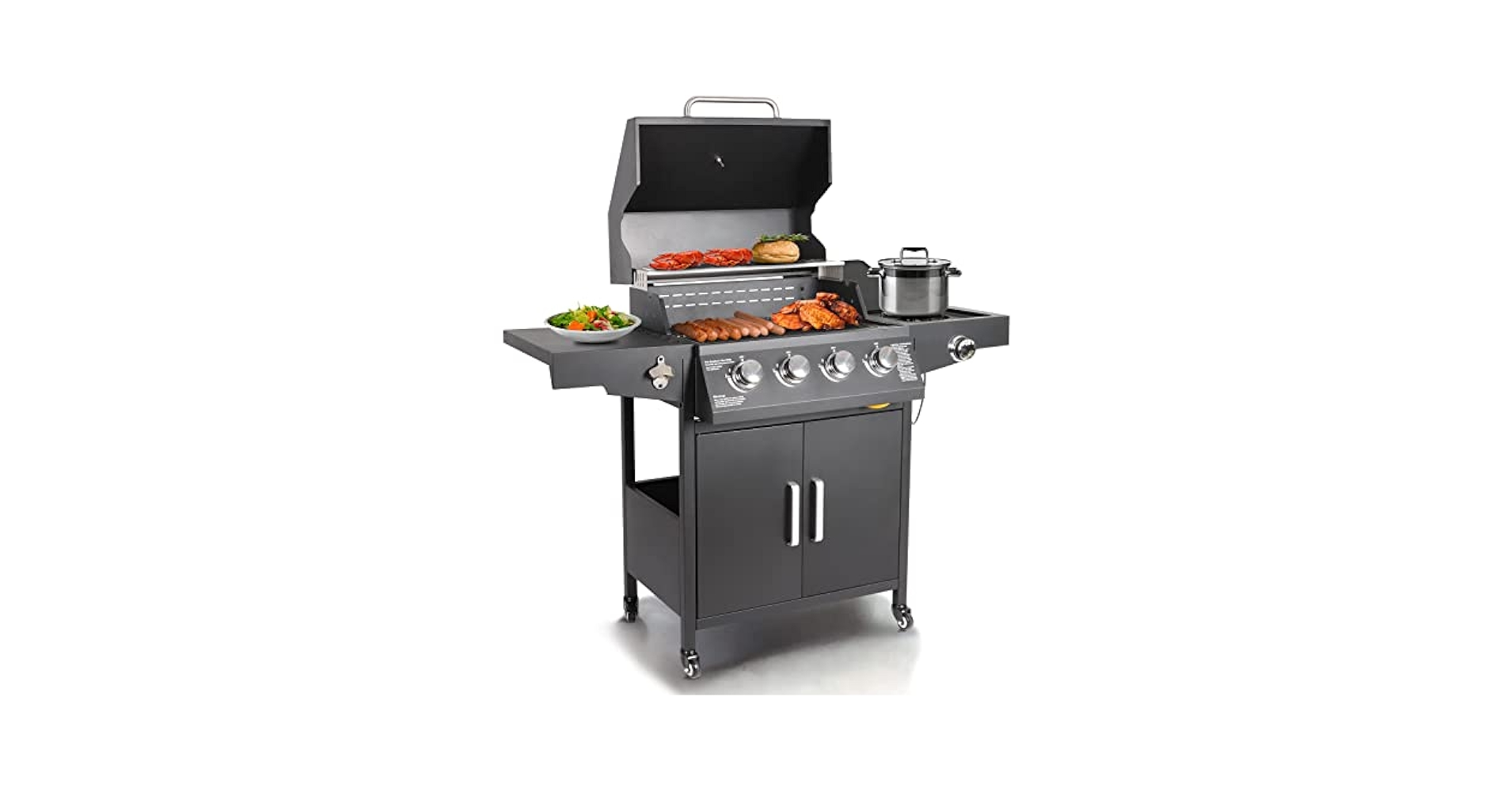 バーベキュー・調理用品 Black LabelFlatBurnerFullBlackverGS-450R Mondawe Black 4 -Burner Liquid Propane Gas Grill in the Gas