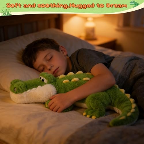 TITQWOP Alligator Stuffed Animal Plush Toy, Lying Flat Crocodile Hugging Pillow, Soft Long Plush for Kids & Adults, Cute Green Alligator Plush for Bed, Sofa, Gift 27.5in — view 4