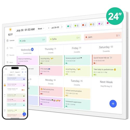 Digital Calendar, 24 inch Smart WiFi Electronic Calendar&Chore Chart, IPS Touch Screen HD Display for Family Schedules, Share Moments Instantly from Anywhere (White, 24)
