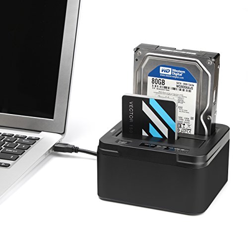 SALCAR Base de conexión Aluminium USB 3.0 Offline clonación para Discos Duros SATA HDD/SSD 2,5 y 3,5 (Negro)